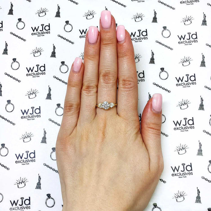 1.50CTW 3-Stone Round Heart CZ 14K Yellow Gold Engagement Ring