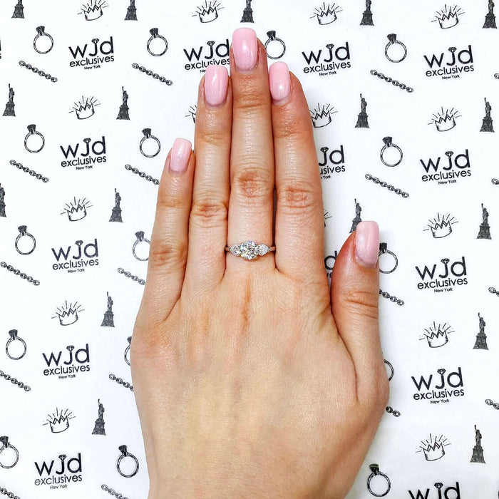 1.50CTW 3-Stone Round Heart CZ 14K Gold White Engagement Ring