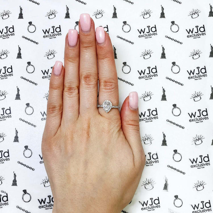 1.10CTW Pear Shaped Halo CZ 14K Gold White Engagement Ring