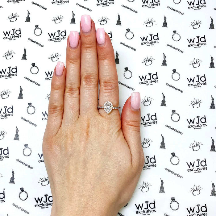 1.10CTW Pear Shaped Halo CZ 14K Rose Gold Engagement Ring