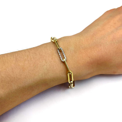 0.32CTW Real Diamonds 14K Gold Yellow 6mm Paperclip Bracelet 7.5"
