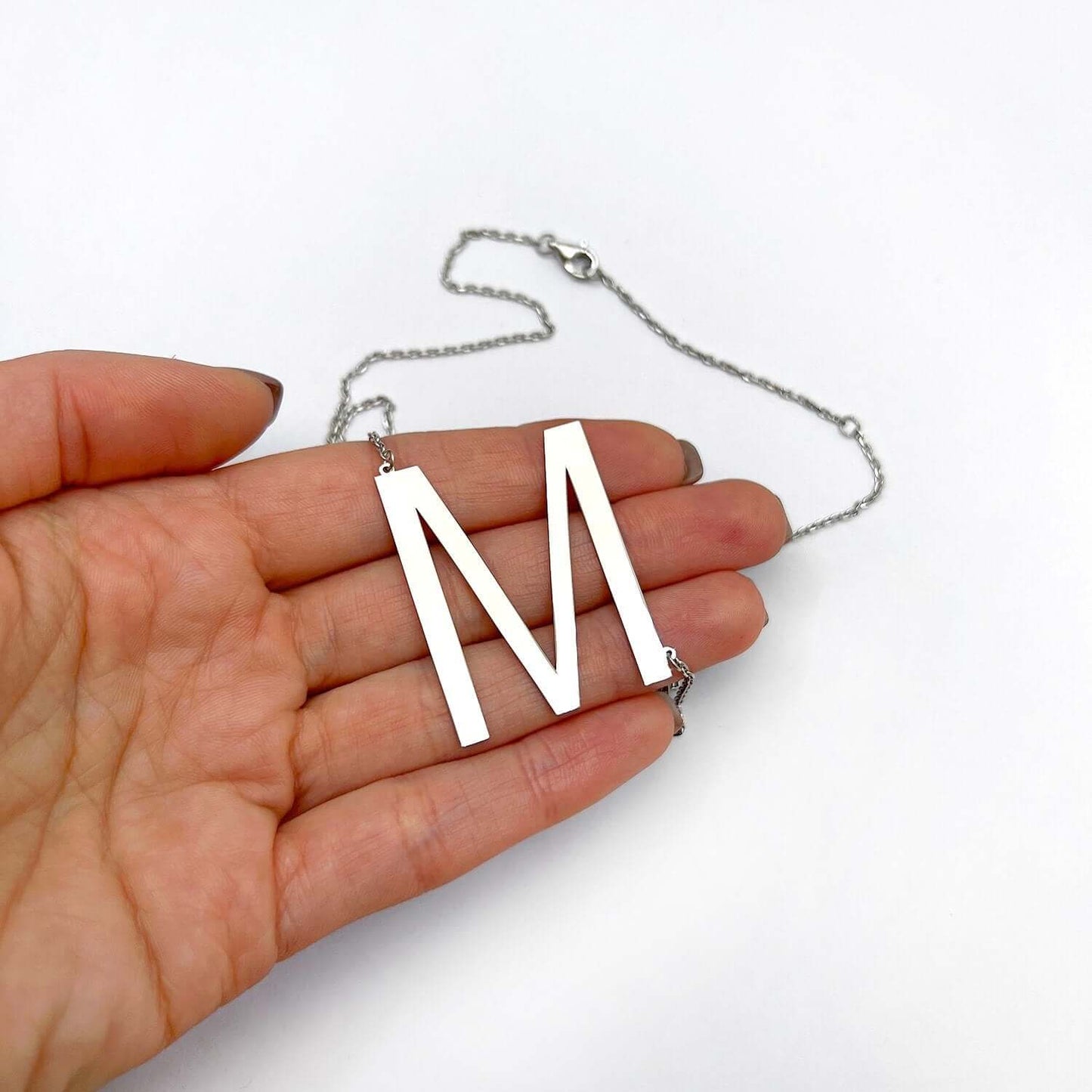 Sterling Silver Sideways Initials Letter Pendant Necklace 16"-18" Adj. 1.5"
