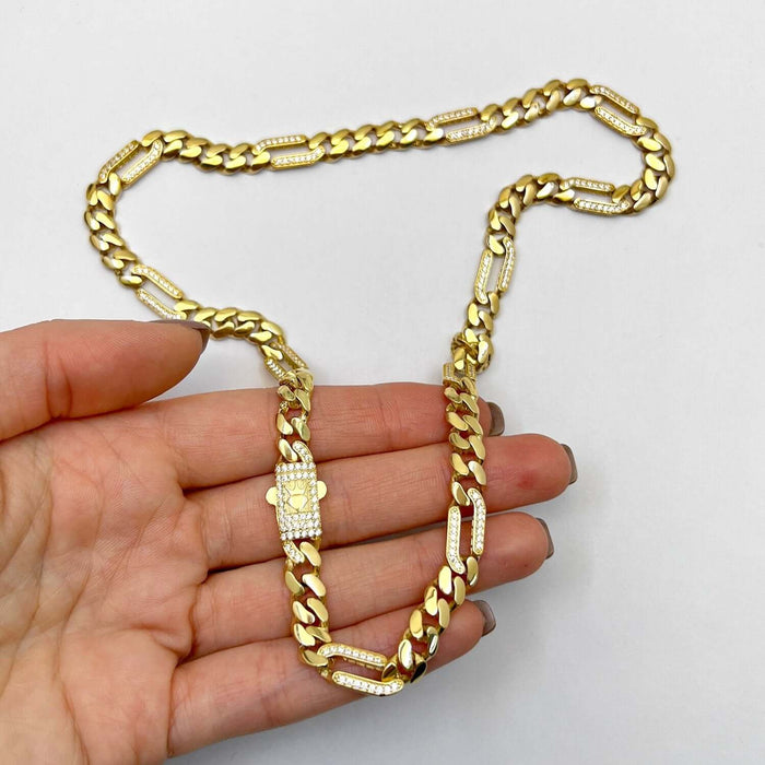 14K Gold CZ 7mm Figaro Miami Cuban Chain (Hollow) 16" - 18" - WJD Exclusives