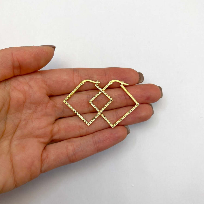 14K Gold Diamond - Cut Square Hoop Earrings 31mm - WJD Exclusives