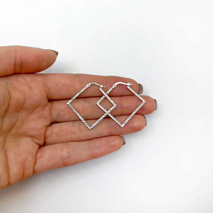 14K Gold Diamond - Cut Square Hoop Earrings 31mm - WJD Exclusives