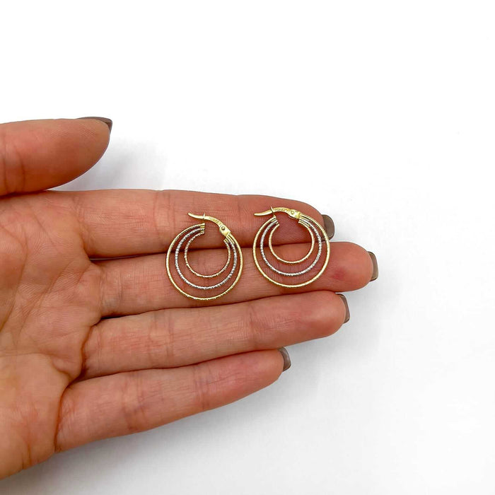 14K Gold Tri - Color Yellow White Rose Diamond - Cut Trinity Hoop Earrings 22mm - WJD Exclusives