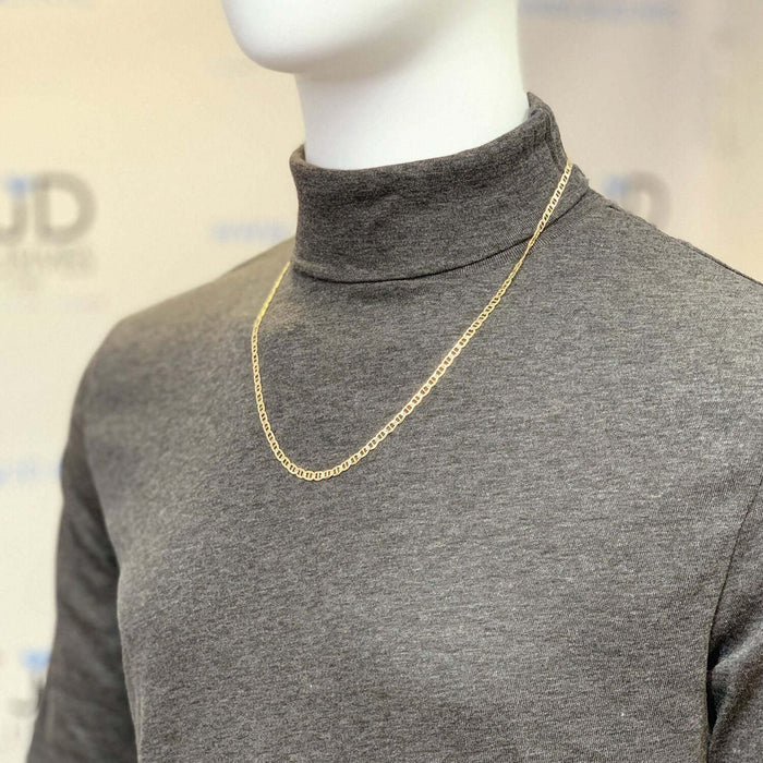 14K Yellow Gold Over Silver 4.5mm Diamond-Cut Mariner Anchor Chain (Solid Links) 18"-30"