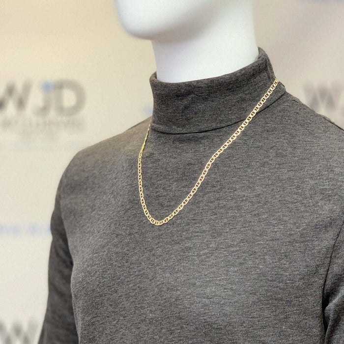 14K Yellow Gold Over Sterling Silver 5mm Diamond-Cut Mariner Anchor Chain (Solid Links) 18"-30"