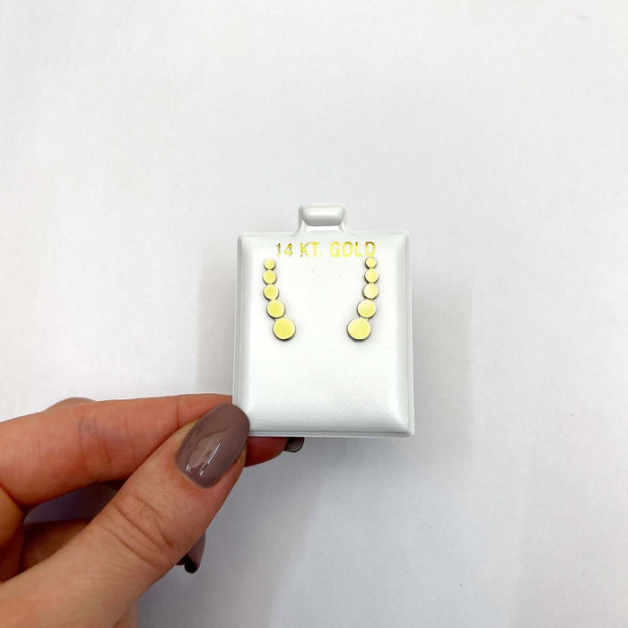 14K Yellow Gold 18mm Curved Climber Bead Bar Push Back Stud Earrings
