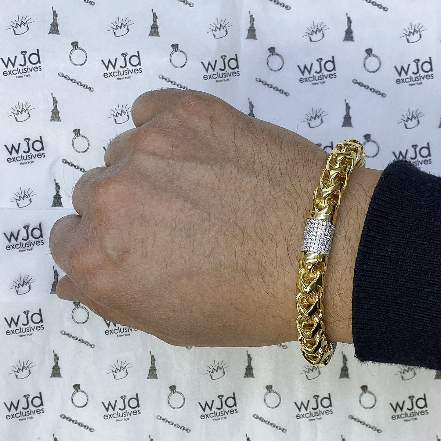 14K Yellow Gold 10mm Round Franco CZ Bullet Bracelet 8.5"