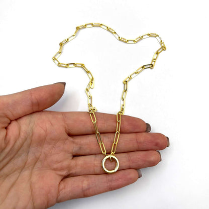 14K Yellow Gold 3.2mm Paperclip Round Front-Facing Invisible Clasp Necklace 18"