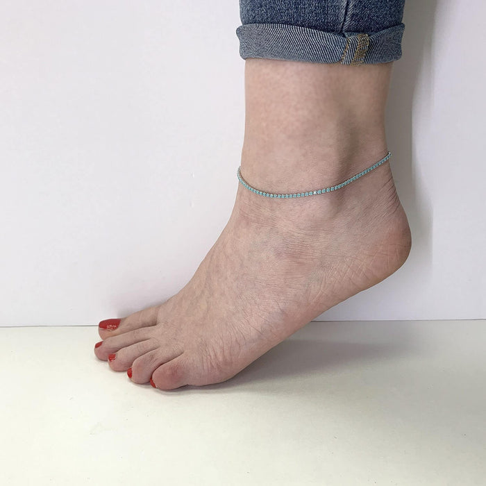 Sterling Silver Turquoise Tennis Anklet 9"-10" Adjustable