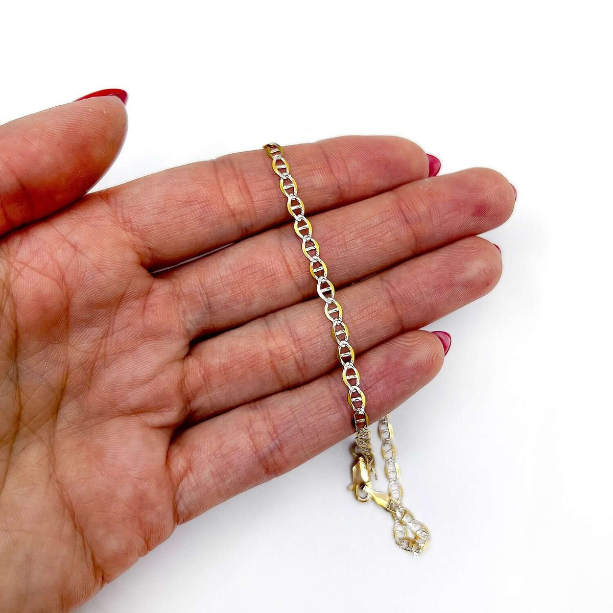 10K Yellow Gold 3mm Diamond - Cut Anchor Mariner Anklet (Solid Links) 10" - WJD Exclusives