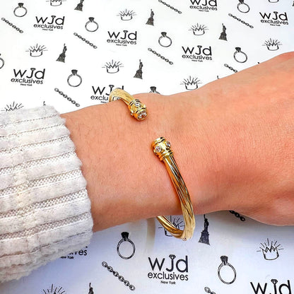 14K Yellow Gold Bezel CZ Twisted Tube Bangle Bracelet 7"