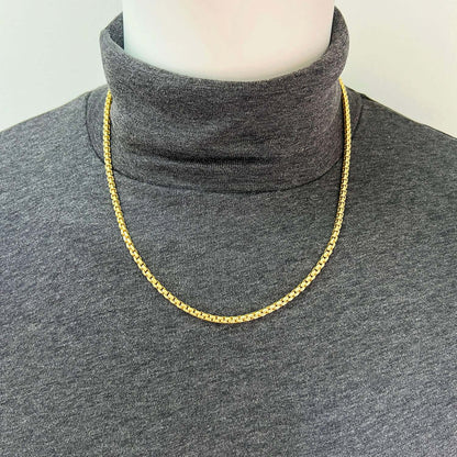18K Yellow Gold Over Silver 3.7mm Solid Round Box Chain 18"-24"