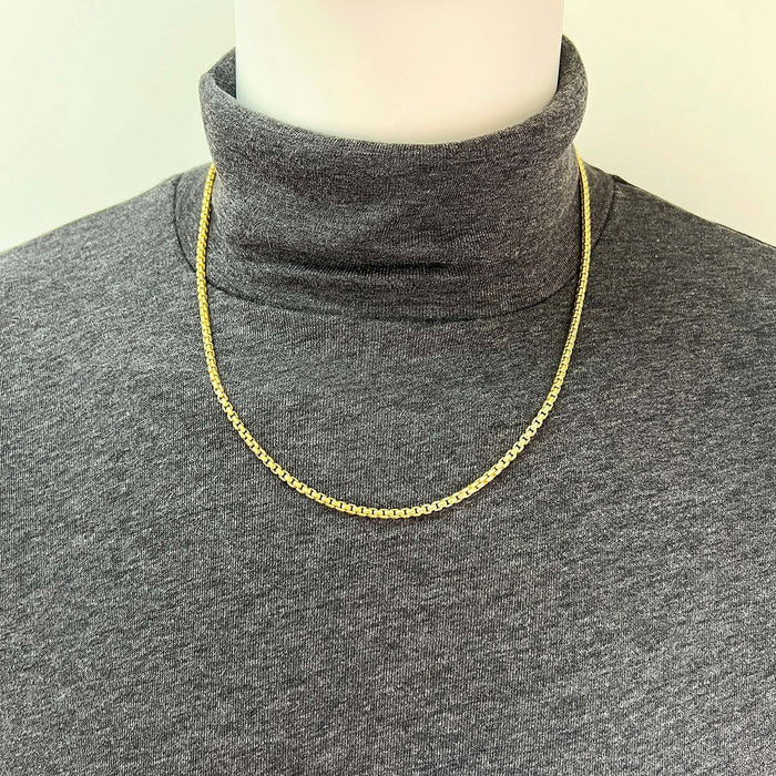 18K Yellow Gold Over Sterling Silver 3mm Round Box Chain (Solid Links) 18" - 24" - WJD Exclusives