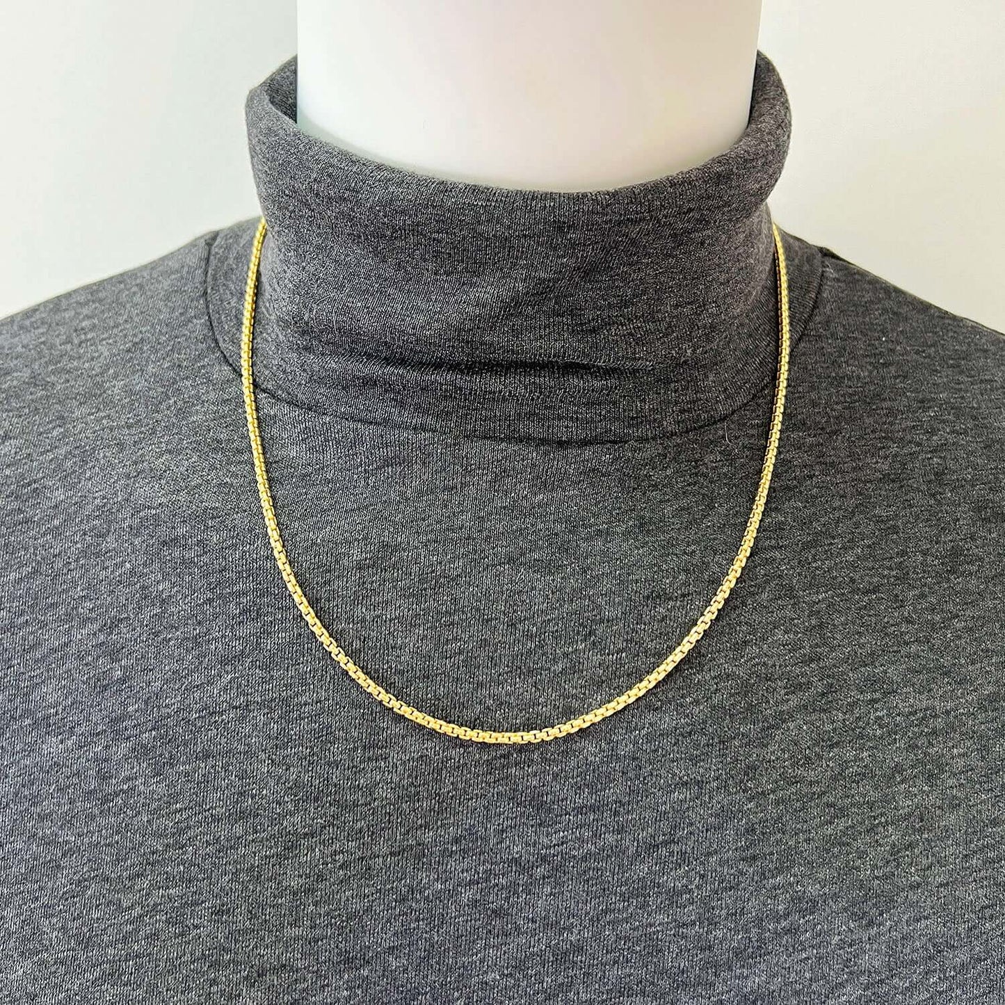 18K Yellow Gold Over Silver 2.5mm Solid Round Box Chain Necklace 16"-24"