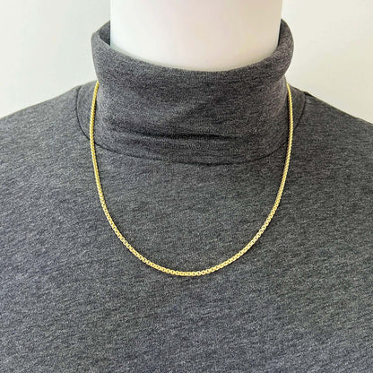 18K Yellow Gold Over Silver 2.5mm Solid Round Box Chain Necklace 16"-24"