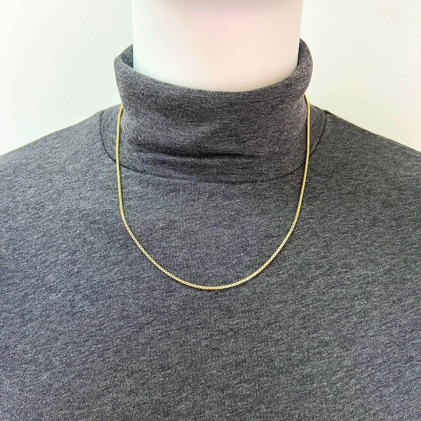 Solid 18K Yellow Gold Over Silver 1.7mm Round Box Chain Necklace 16"-24"
