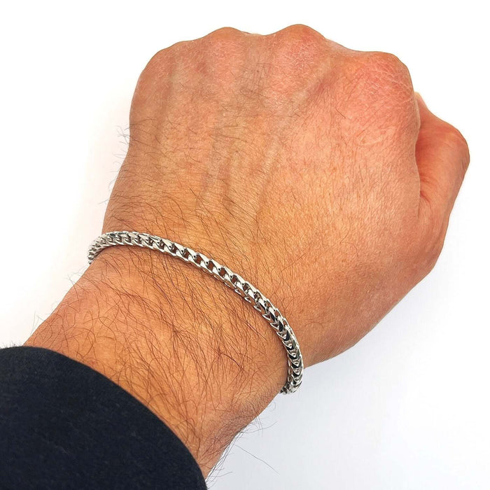 18K White Gold Over Sterling Silver 3.7mm Franco Bracelet (Solid Links) 8" - 9" - WJD Exclusives