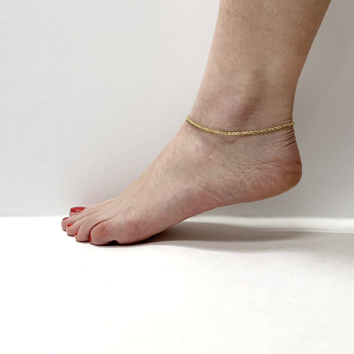 10K Yellow Gold 1.9mm-2.8mm Diamond-Cut Rope Anklet (Hollow) 10"