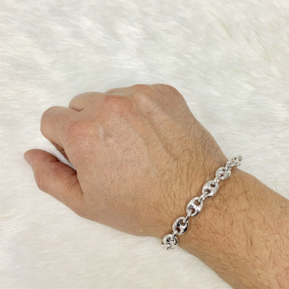 Italy 925 Sterling Silver 9.5mm Puffed Anchor Mariner   Bracelet 8"