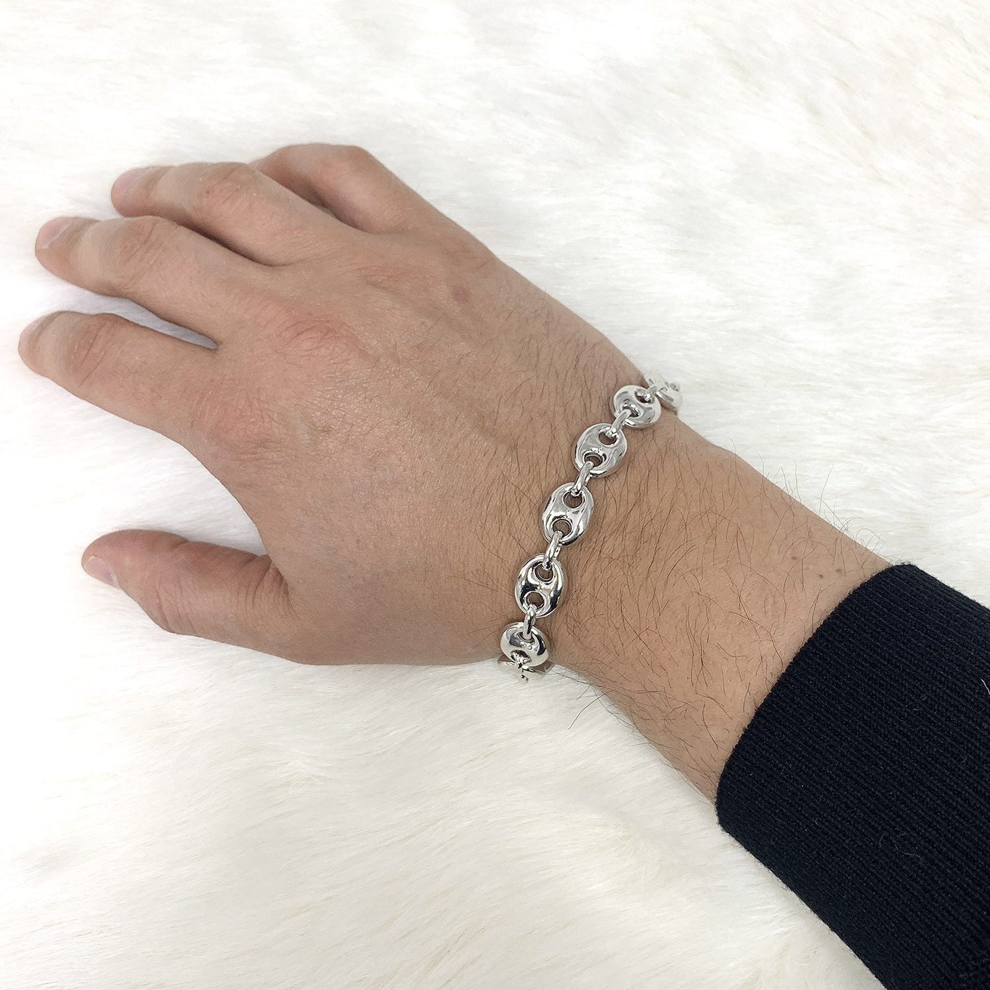 Italy 925 Sterling Silver 12mm Puffed Anchor Mariner  Bracelet 8.5"