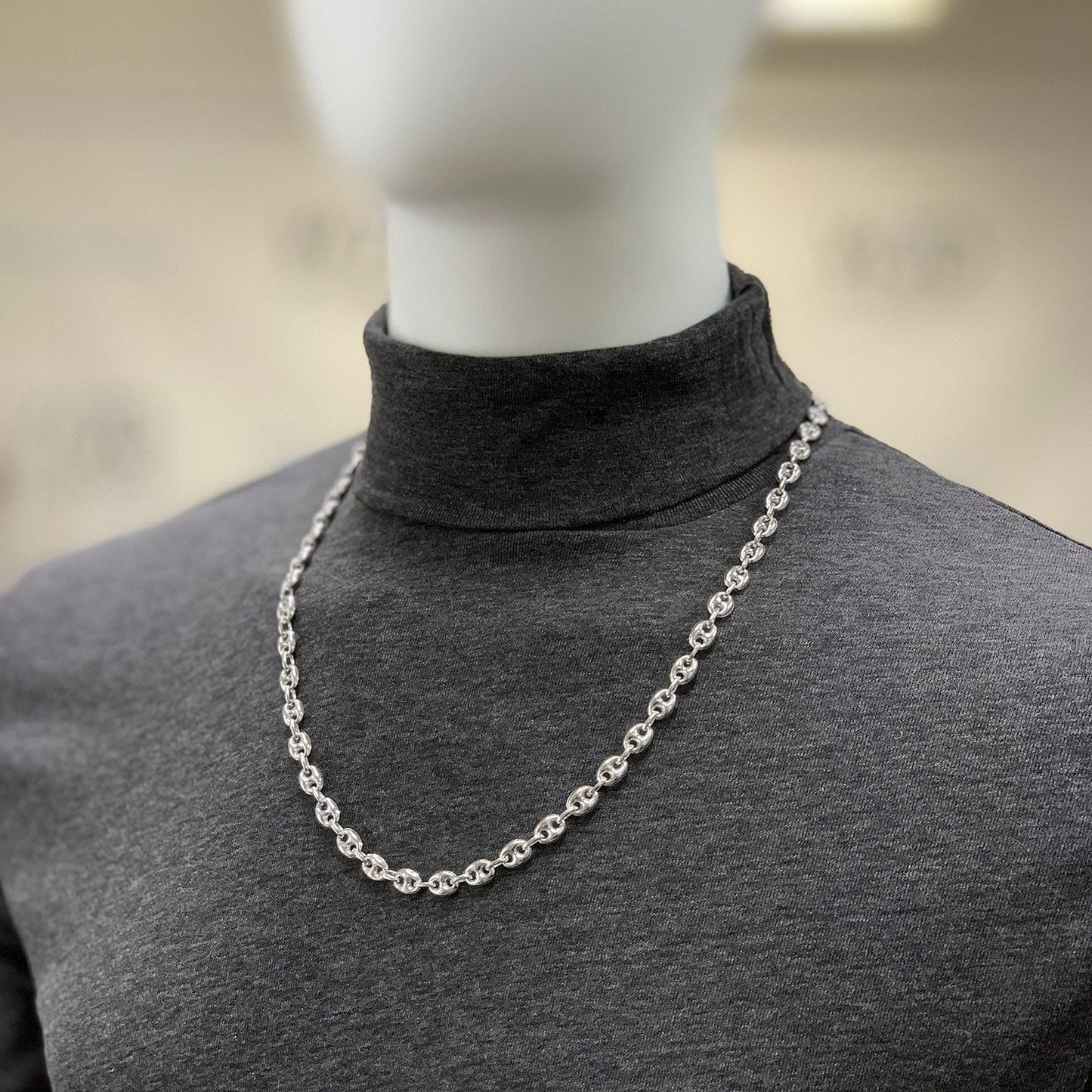 Italy 925 Sterling Silver 8mm Puffed Anchor Mariner  Chain Necklace 20"-30"