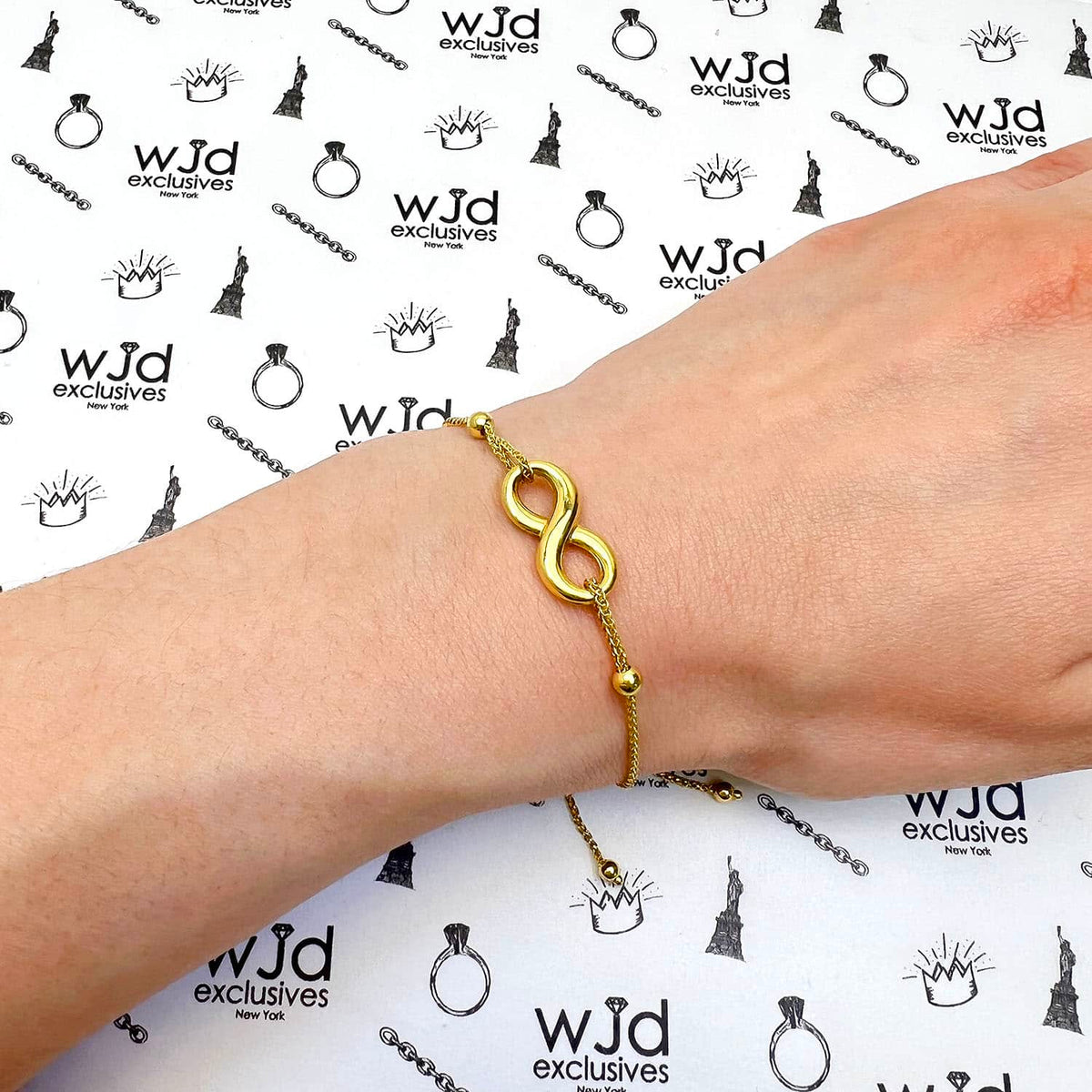 14K Gold Wheat Diamond - Cut Infinity Friendship Bolo Bracelet (Hollow) 9.25" Adjustable - WJD Exclusives