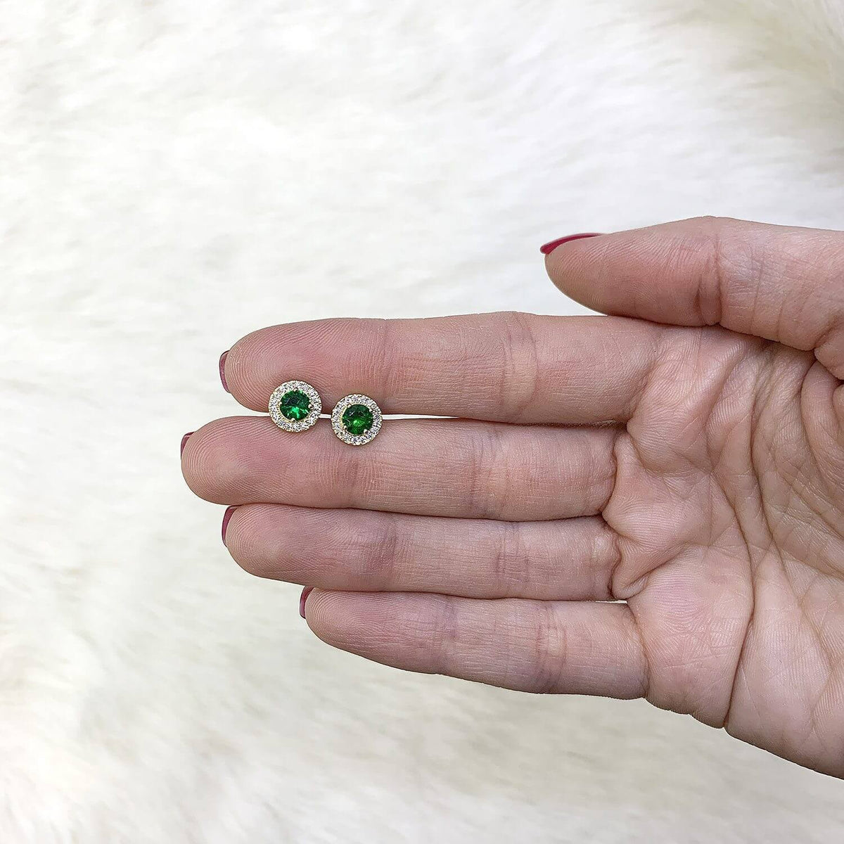 1CTW CZ Emerald 14K Gold Round Halo Stud Earrings