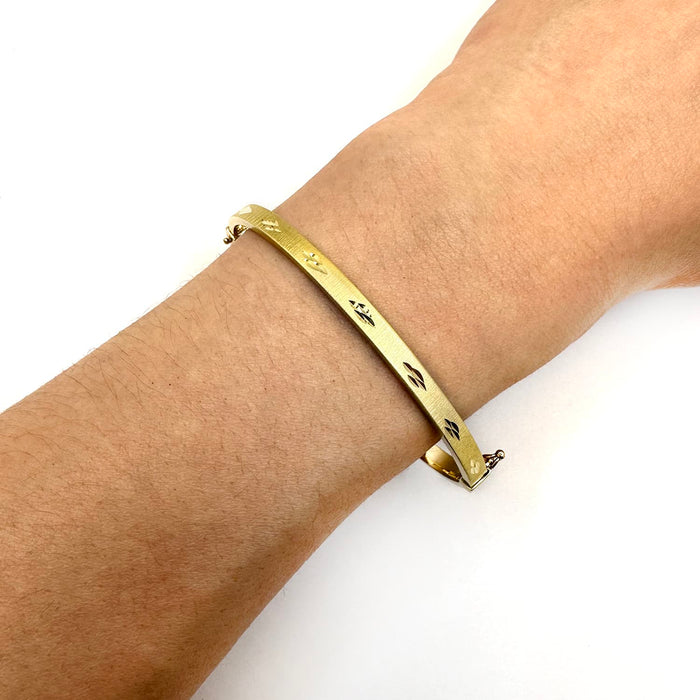 10K Yellow Gold 4mm Diamond - Cut Satin Bangle Bracelet (Hollow) 6.75" - WJD Exclusives