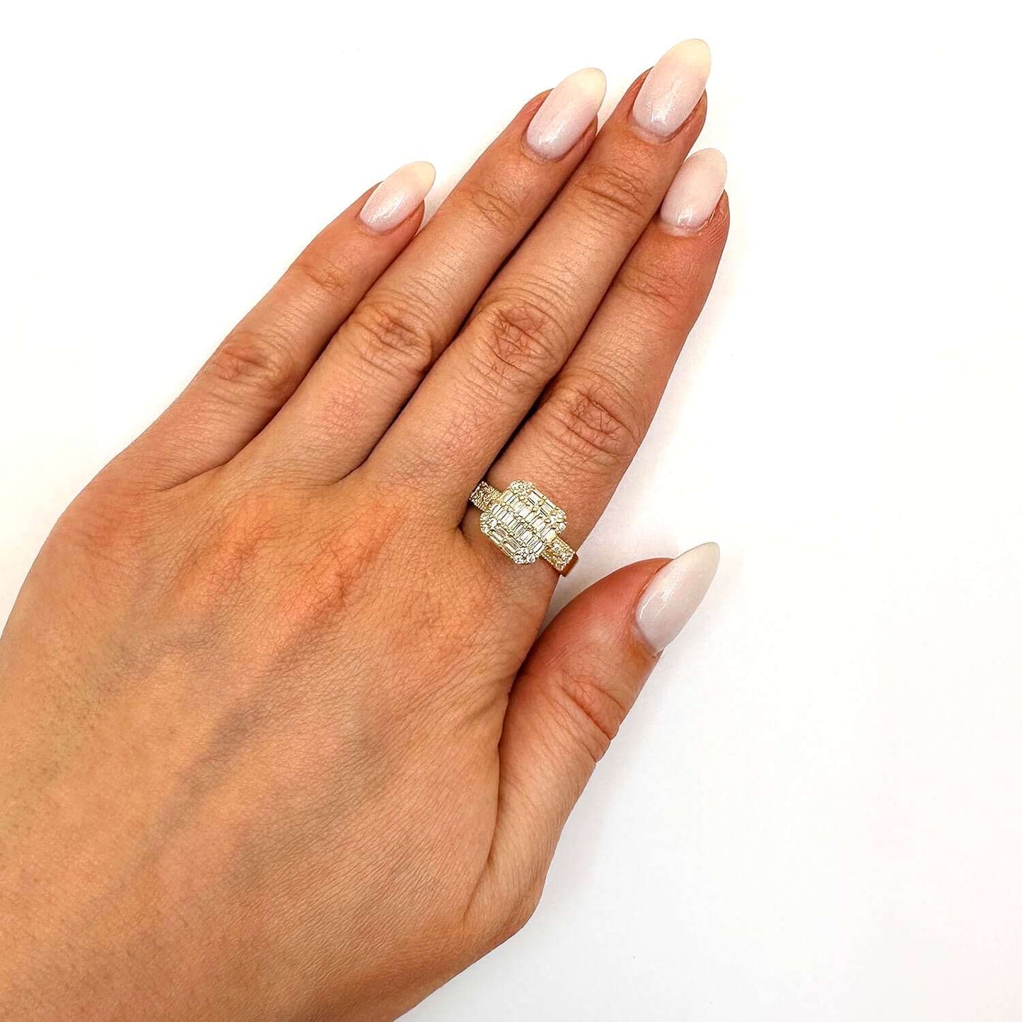10K Gold Yellow CZ Baguette Square Cocktail Ring