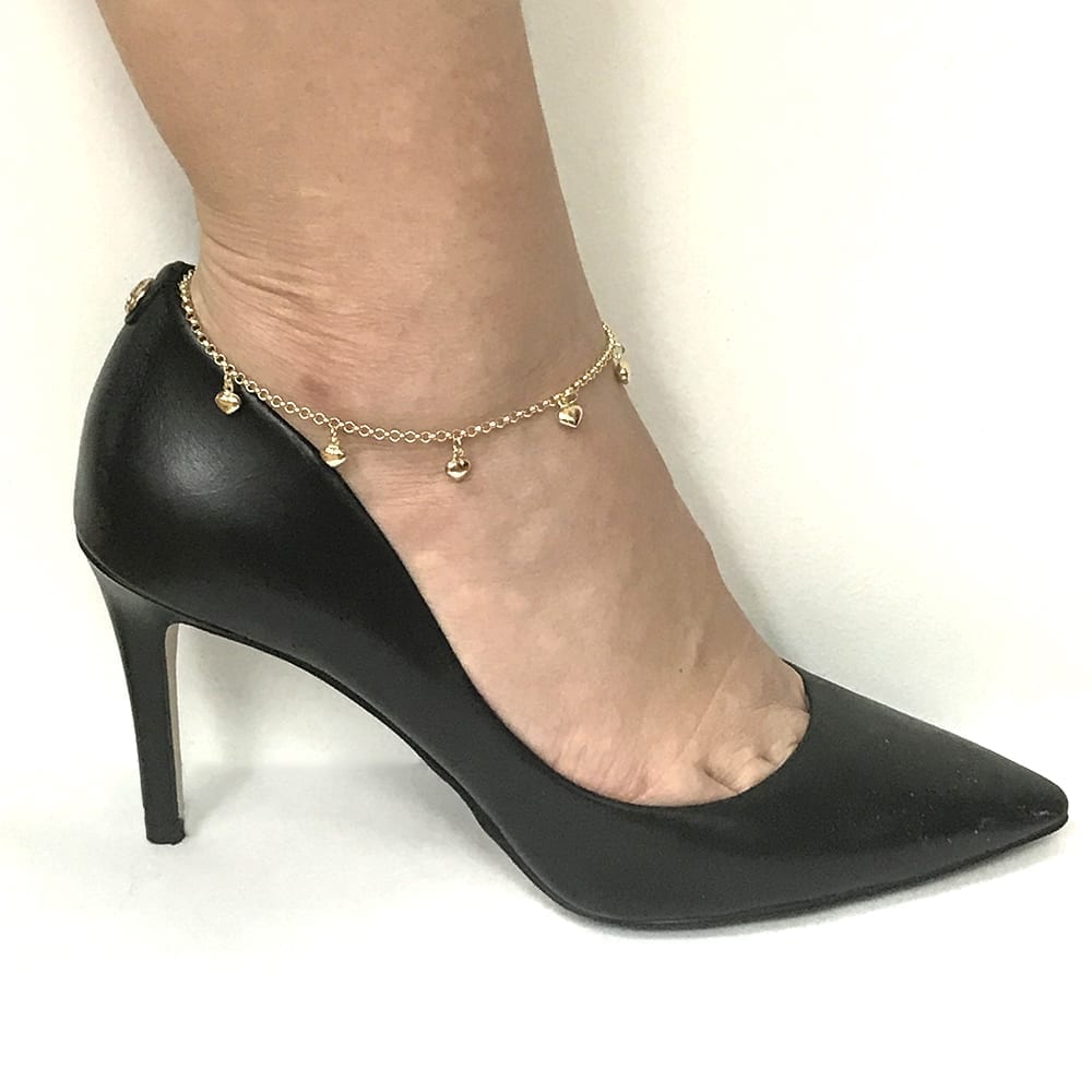 10k Yellow Gold Rolo Anklet Heart Charm Ankle Bracelet 9" 10"