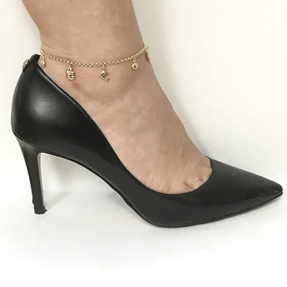 10k Yellow Gold Rolo Anklet Good Luck Charm Ankle Bracelet 9" 10" Adjustable