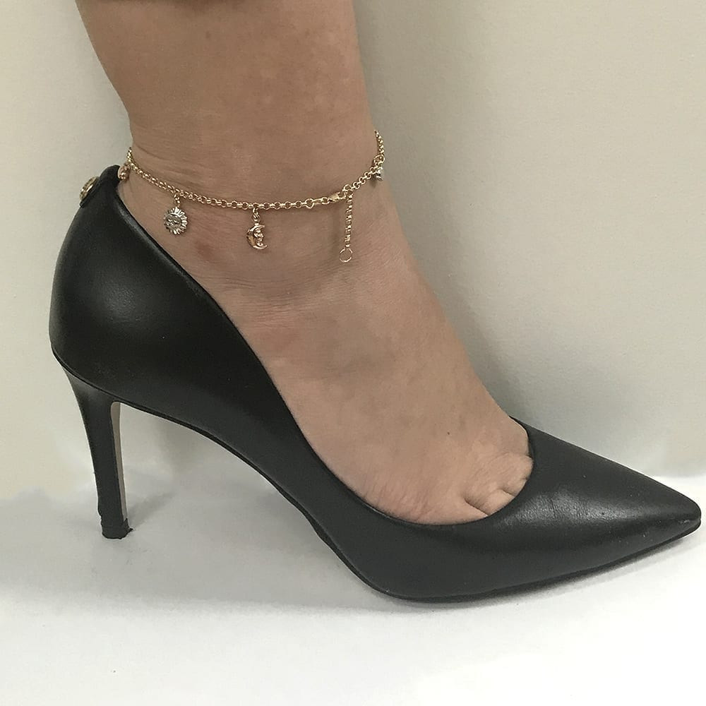 10k Yellow Gold Rolo Anklet Tri-Color Good Luck Charm Ankle Bracelet 9"-10" Adj.