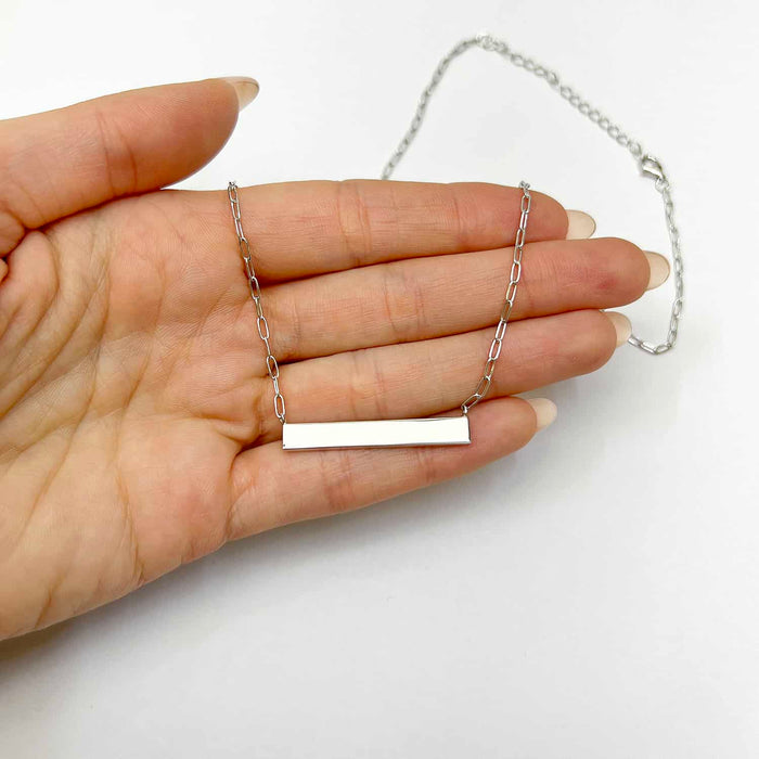 Engravable Gold Over Silver Paperclip Personalized Bar Necklace (Solid Links) 16" - 18" - WJD Exclusives