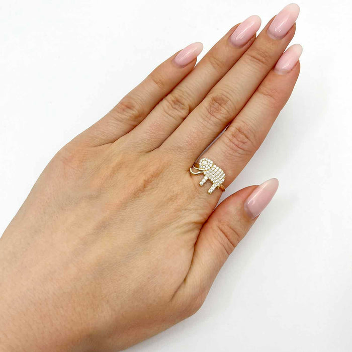 14K Yellow Gold CZ Pave Elephant Ring - WJD Exclusives