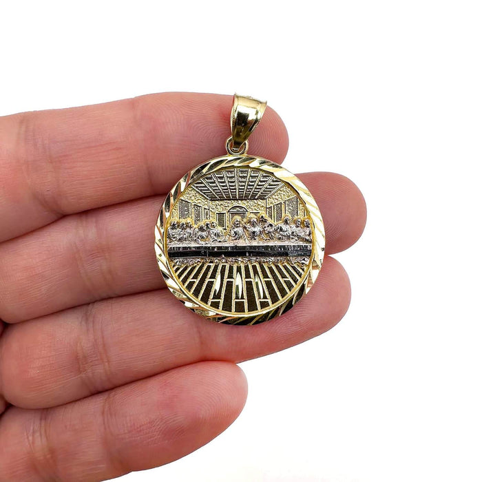 10K Gold Two - Tone Yellow White Textured Last Supper Pendant 1.45" - WJD Exclusives
