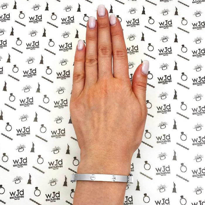 14K White Gold 6mm Screw Pattern Bangle Bracelet (Solid Links) 6.25"-7.5"