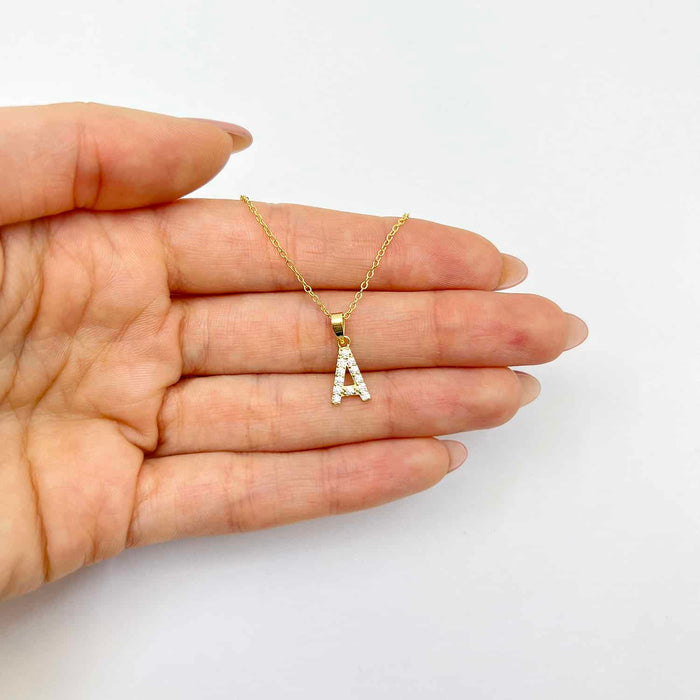 18K Yellow Gold Over Silver Cable Necklace 18" Initial Letter Pendant 0.7" - WJD Exclusives