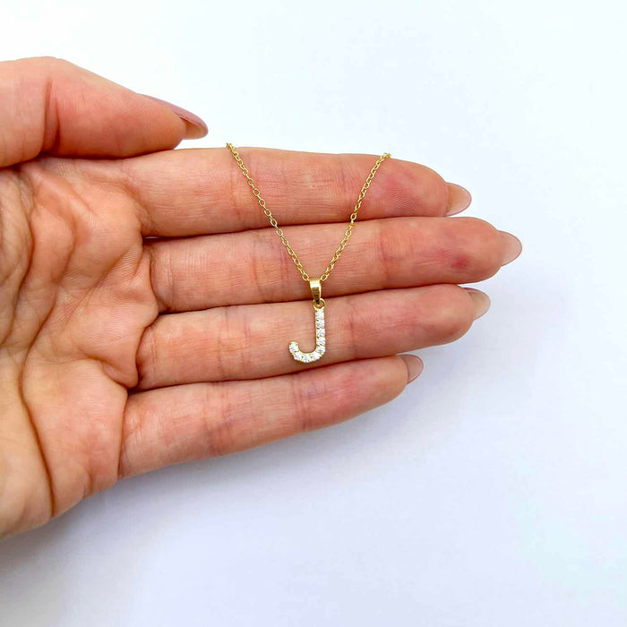 18K Yellow Gold Over Silver Cable Necklace 18" Initial Letter Pendant 0.7" - WJD Exclusives