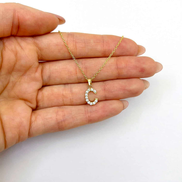 18K Yellow Gold Over Silver Cable Necklace 18" Initial Letter Pendant 0.7" - WJD Exclusives