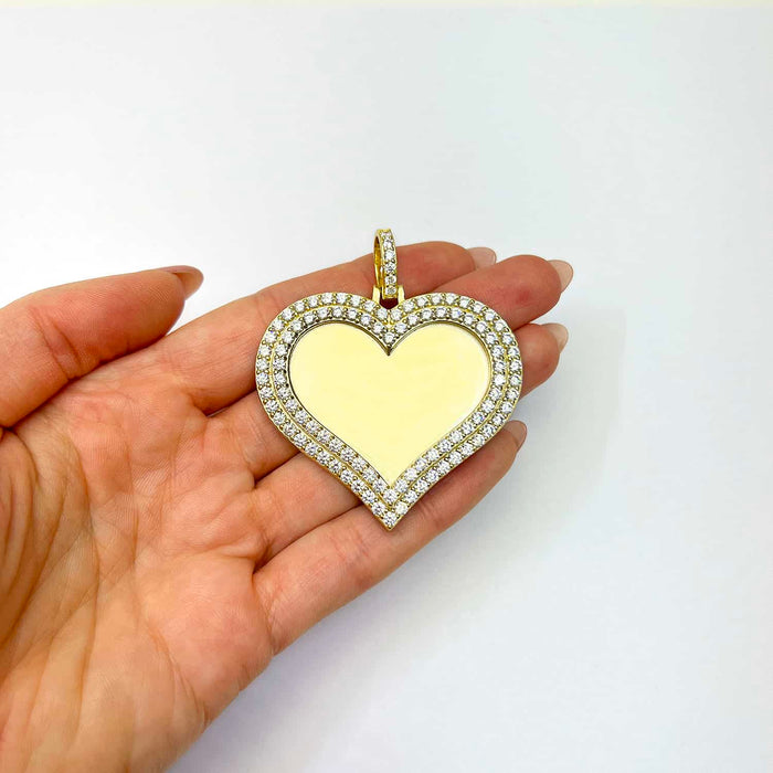 14K Gold Over Silver Picture Memory Frame Heart Medallion Pendant 1.8 - 2.2" - WJD Exclusives