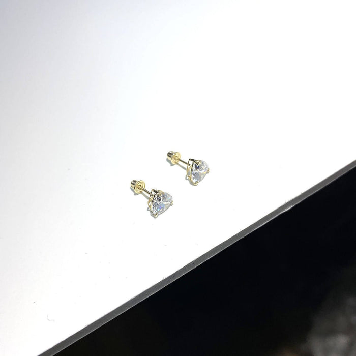 14K Gold 2CTW CZ Heart Love Stud Screw Back Earrings 6mm