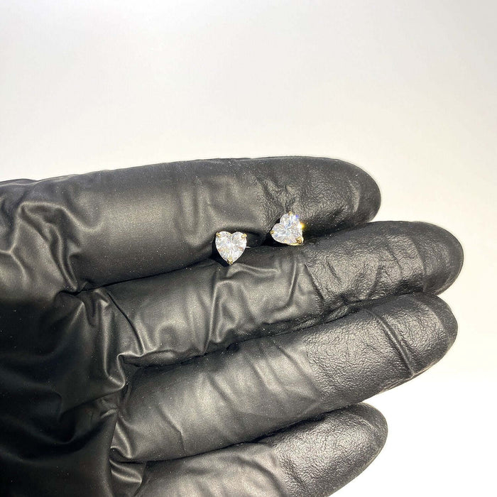 14K Gold 2CTW CZ Heart Love Stud Screw Back Earrings 6mm