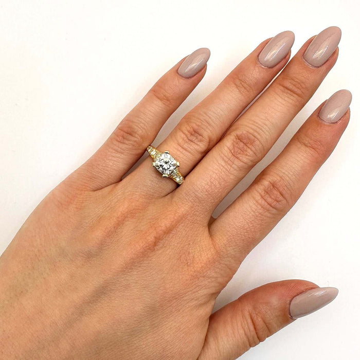 2.04CTW Natural Diamond & Moissanite Cushion - Cut 18K Yellow Gold Engagement Ring - WJD Exclusives