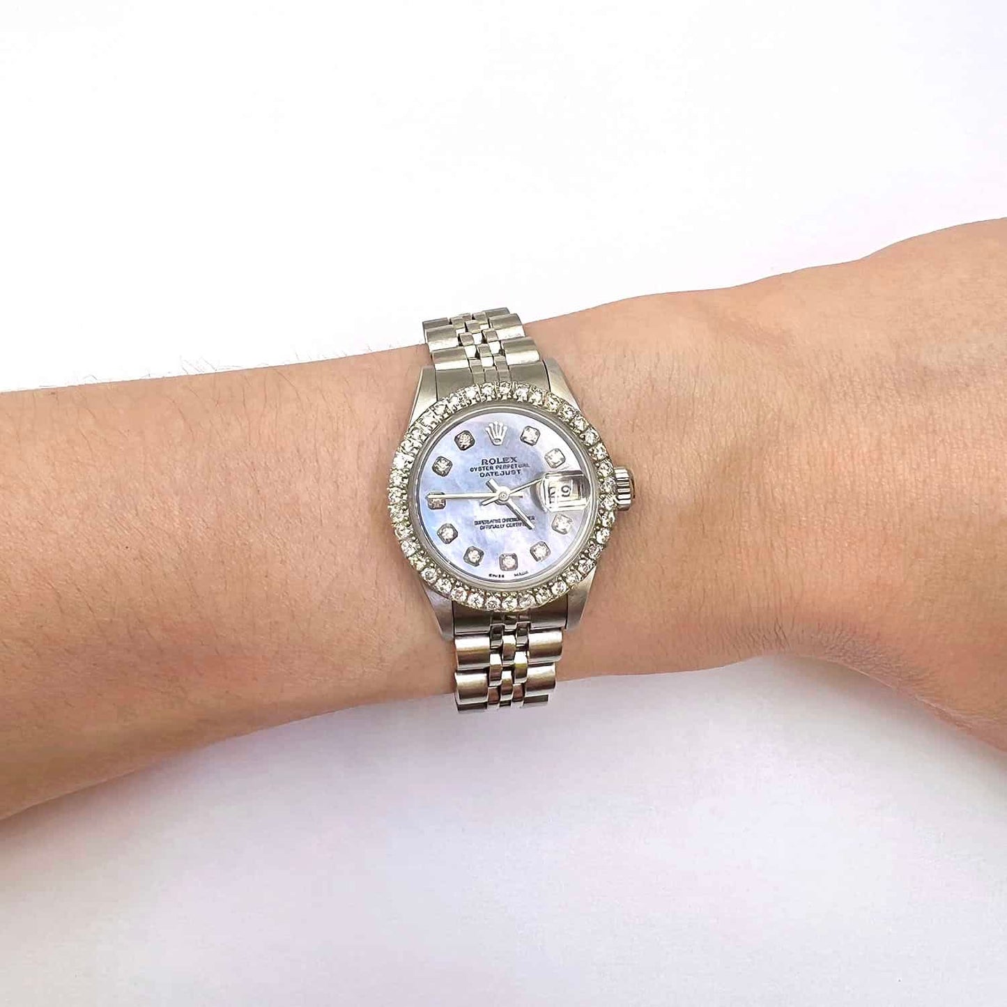 Rolex Datejust Custom Blue MOP Diamond Dial Bezel Jubilee Band 26mm Watch