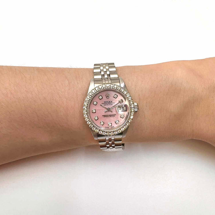 Rolex Datejust Custom Pink 69173 MOP Natural Diamond Dial Bezel Band 26mm Watch - WJD Exclusives