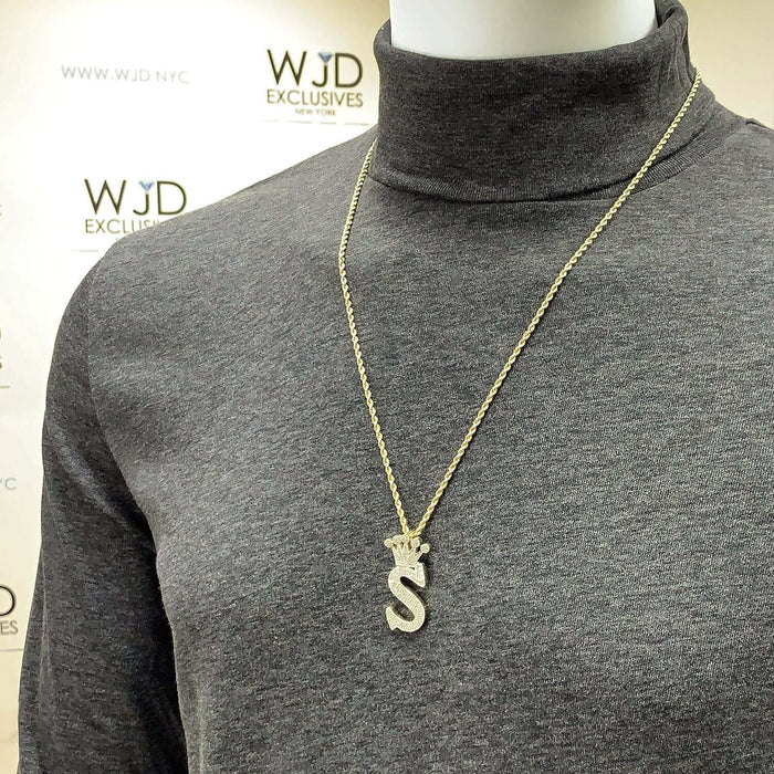 1.1Ct Natural Diamond Crown Alphabet Initial A-Z Pendant 10K Yellow Gold