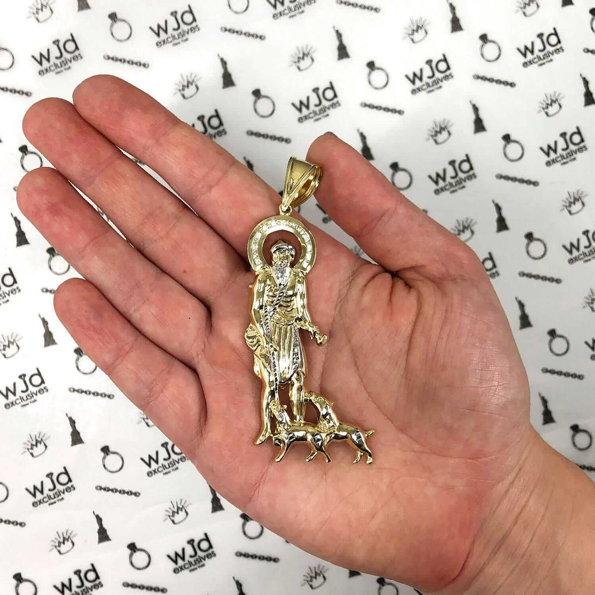10K Gold Yellow Religious Saint Lazarus Pendant 3.3"